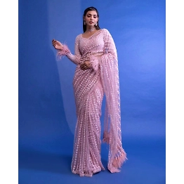 YNF Soft Net Saree with Feather Lace Pallu & Sequins Embroidery Blouse