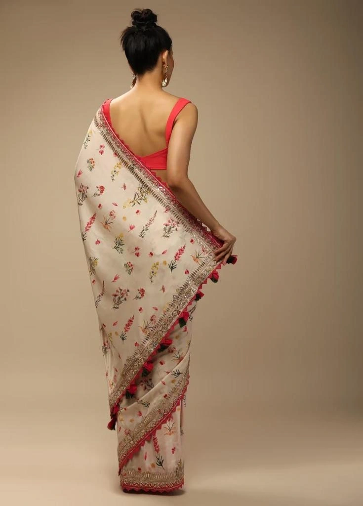 Elegant Heavy Soft Chinnon Saree with Floral Print, Sequins Embroidery &amp; Mono Banglori Blouse-3