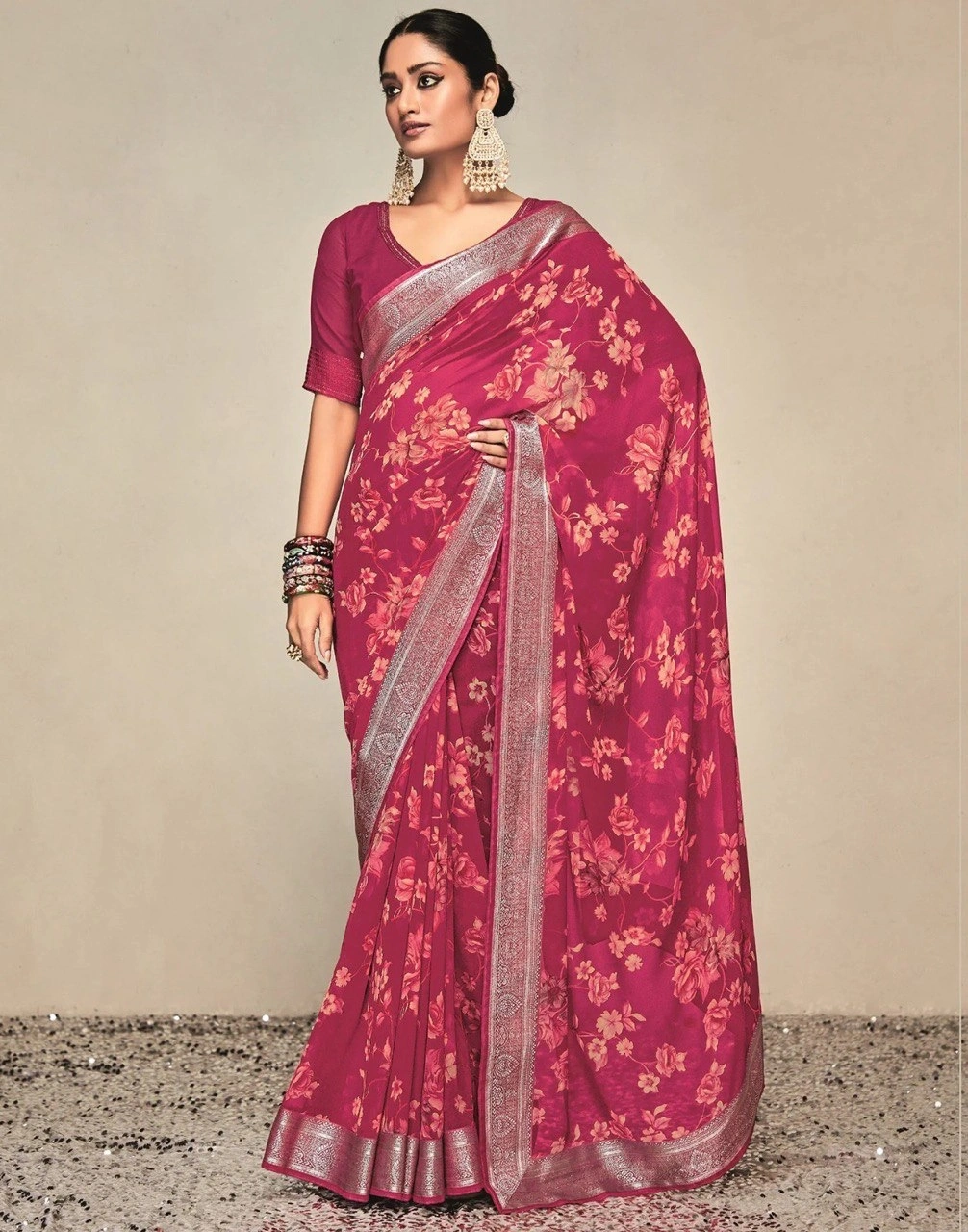 Georgette Saree With Jaquard Lace With Blouse Piecs-RNC5258-Rani