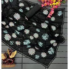 Heavy Faux Georgette Saree With Sequin Embroidery With Blouse Piecs