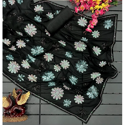 YNF Heavy Faux Georgette Saree With Sequin Embroidery With Blouse Piecs