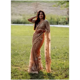 Soft Net Saree Sequin Embroidered With Blouse Piecs
