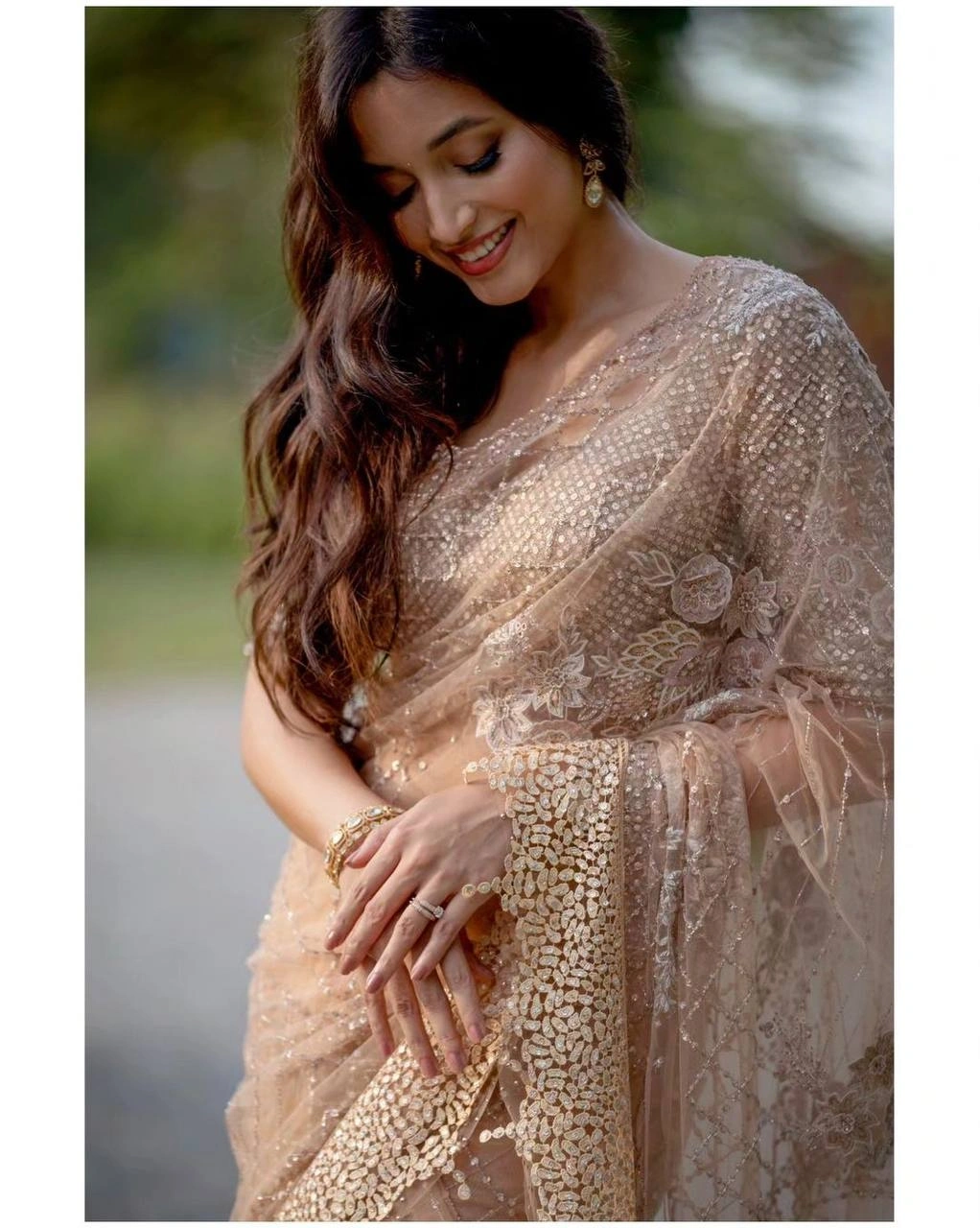 Soft Net Saree Sequin Embroidered With Blouse Piecs-1