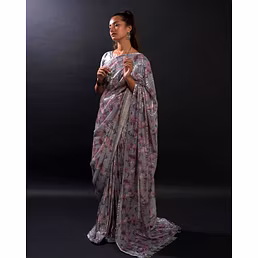 Georgette Saree With Satin Border With Blouse Piecs