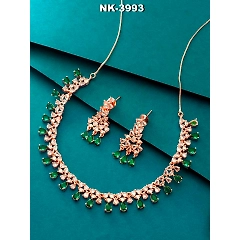 Gold-plated Alloy Necklace Set with Pearls, Cubic Zirconia, and Beads for Women and Girls
