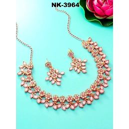 American Diamond Artistic Necklace & Earrings - Elegant, Stylish, Royal Gold Design