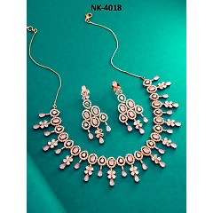 Elegant Rhodium Plated Monalisa Light Purple Kundan Necklace - Adjustable, Brass, CZ