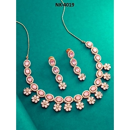 Elegant Rose Gold-Plated AD-Studded Jewellery Set with Cubic Zirconia Stones