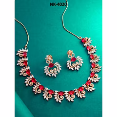 Alloy Maroon Necklace Set with American Diamonds & Stones, Includes Matching Earrings