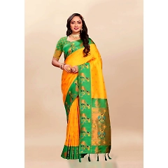 Soft Paithani Silk Saree with Rich Zari & Meenakari Weaving, Contrast Border & Tassels