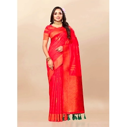 Soft Silk Saree with Copper Zari Design, Rich Pallu & Border, Includes Blouse Piece
