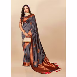 Soft Silk Saree with Copper Zari Design, Rich Pallu & Border, Includes Blouse Piece
