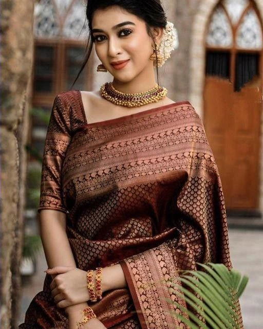 Enchanting Organic Banarasi Sarees - Breathable Lichi Silk for Intimate &amp; Grand Weddings-Brown-2