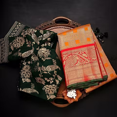 Soft Banarasi Lichi Silk Saree with Heavy Jacquard Border and Gorgeous Embroidery