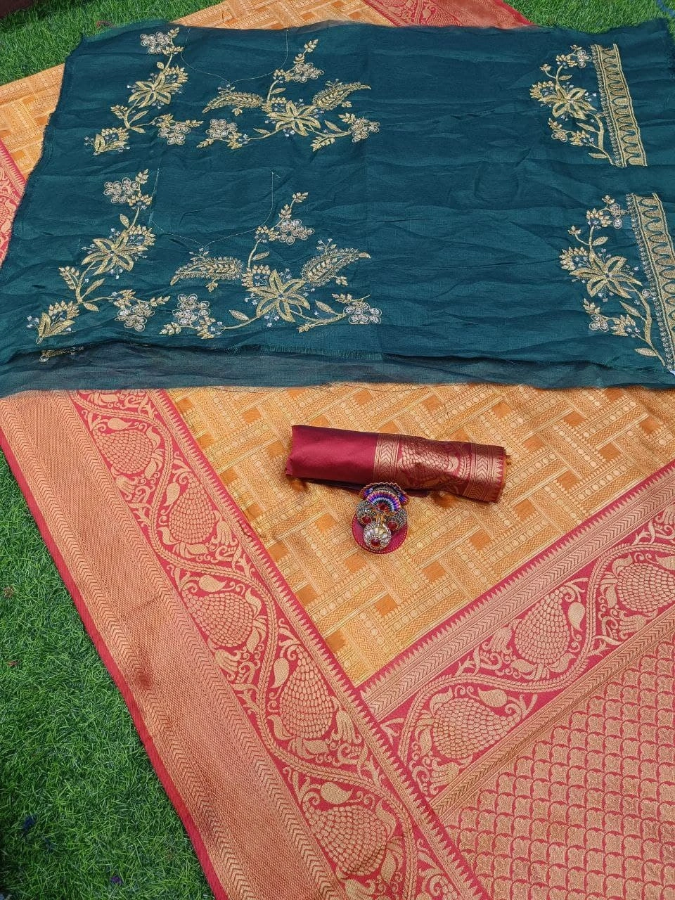 Soft Banarasi Lichi Silk Saree with Heavy Jacquard Border and Gorgeous Embroidery-Beige-2