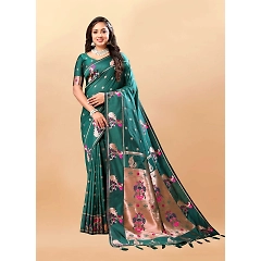 Soft Pethani Silk Saree with Gold Zari Motifs, Rich Pallu & Meenakari Border