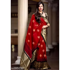 Soft Lichi Silk Saree with Golden Jari Butta Design & Heavy Jaquard Border
