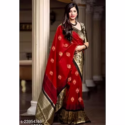 Soft Lichi Silk Saree with Golden Jari Butta Design & Heavy Jaquard Border