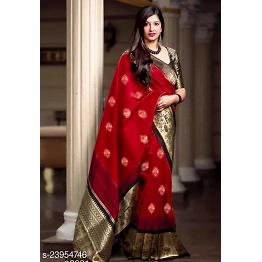 YNF Soft Lichi Silk Saree with Golden Jari Butta Design & Heavy Jaquard Border