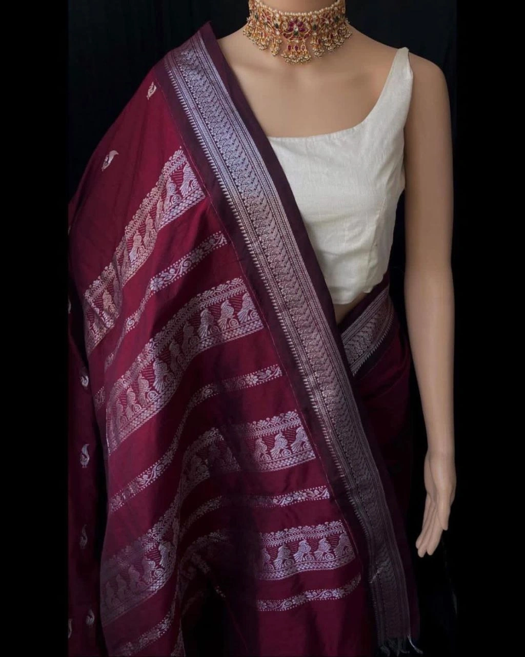 Elegant Soft Silk Saree with Silver Jari Work – Trendy, Lightweight, and Festive-SRIAntra-Wine