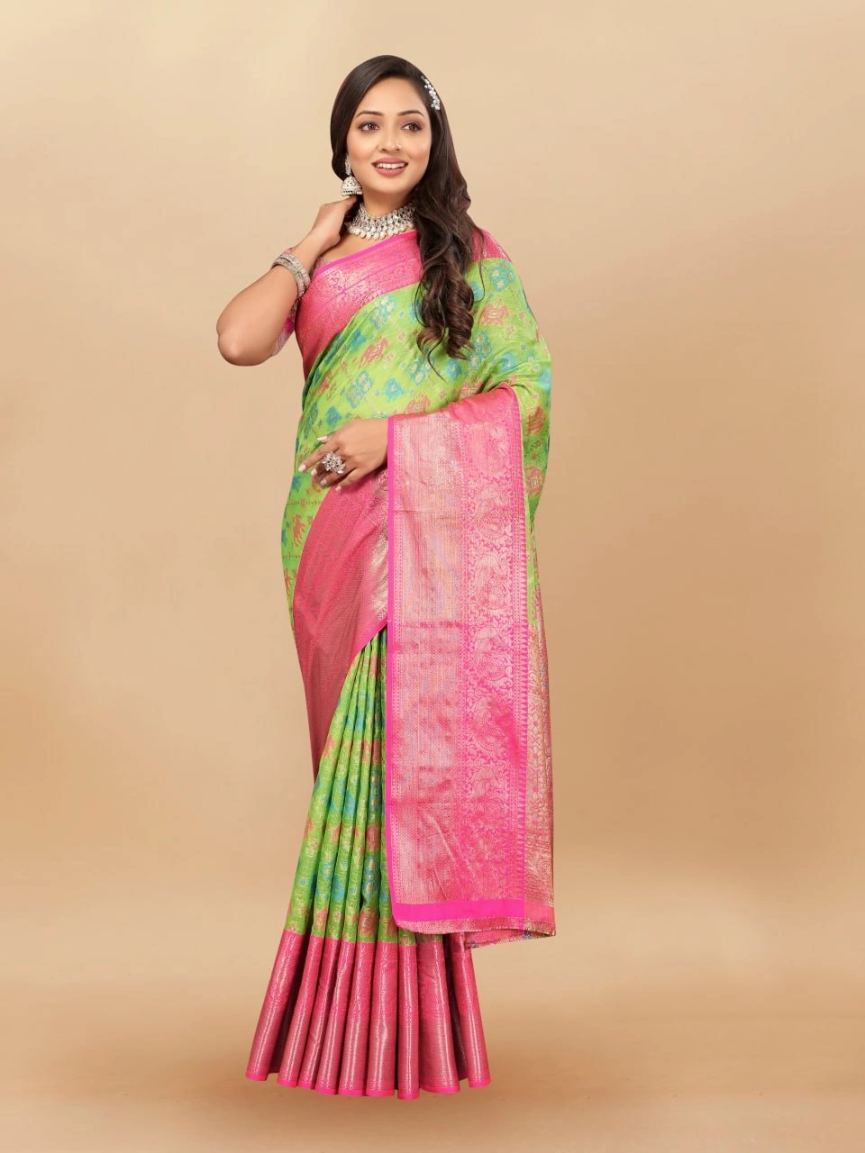 Soft Cotton Saree with Meenakari, Rich Zari Pallu, Contrast Border, Silk Weaving Blouse-RMNX-284-Pista