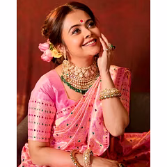 Soft Lichi Silk Saree with Golden Jari and Green-Red Mina Design, Rich Pallu, Jaquard Border Blouse