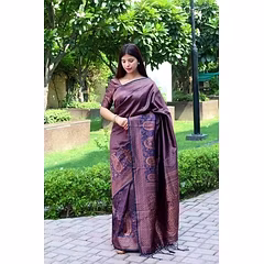 Soft Silk Saree with Copper Jari Work, Rich Design, and Jacquard Border Blouse Piece