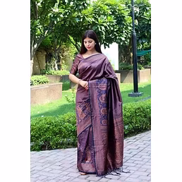 Soft Silk Saree with Copper Jari Work, Rich Design, and Jacquard Border Blouse Piece