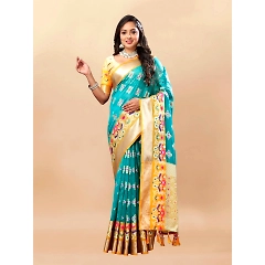 Soft Organza Silk Saree with Meenakari Design, Rich Zari Pallu, and Contrast Border