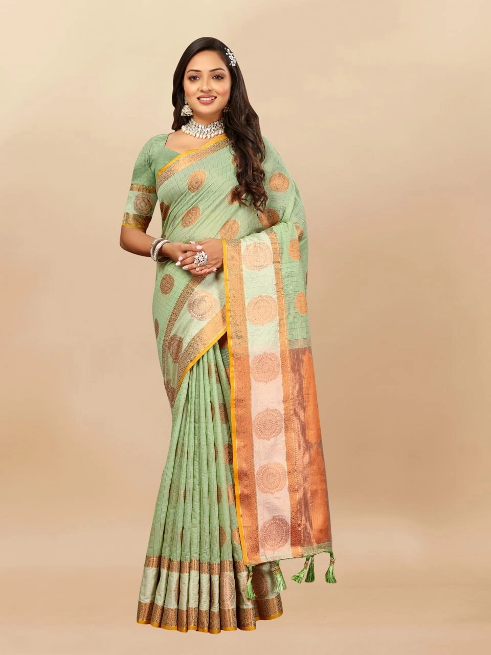 Soft Cotton Saree with Rich Zari Weaving Pallu, Contrast Border, and Silk Blouse Piece-RMNX-288-Pista