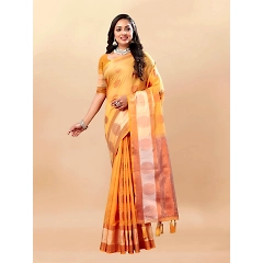 Soft Cotton Saree with Rich Zari Weaving Pallu, Contrast Border, and Silk Blouse Piece