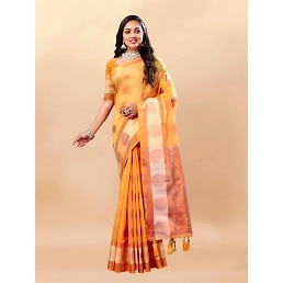 Soft Cotton Saree with Rich Zari Weaving Pallu, Contrast Border, and Silk Blouse Piece