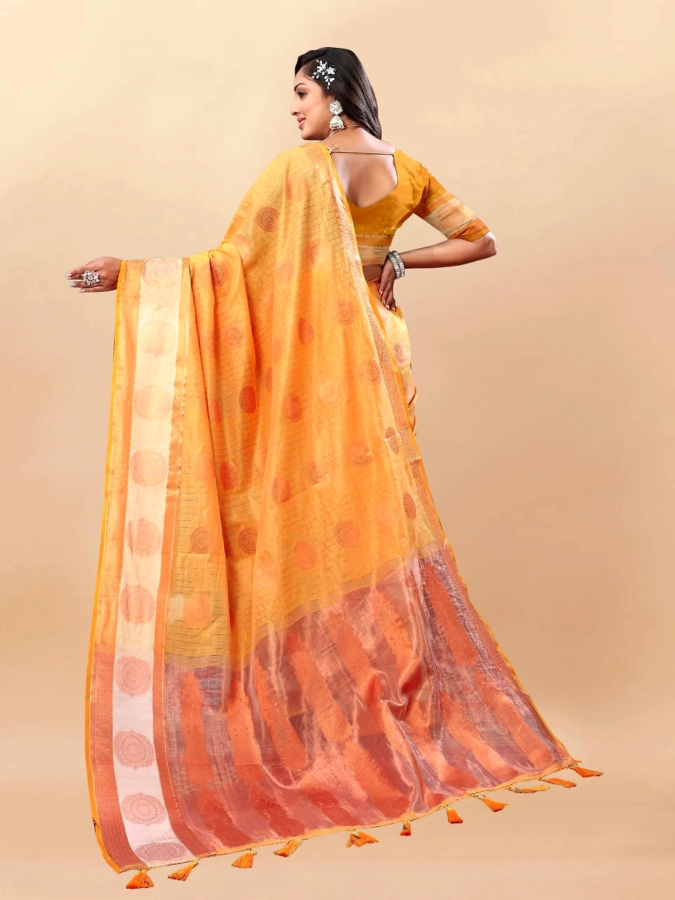 Soft Cotton Saree with Rich Zari Weaving Pallu, Contrast Border, and Silk Blouse Piece-Yellow-3