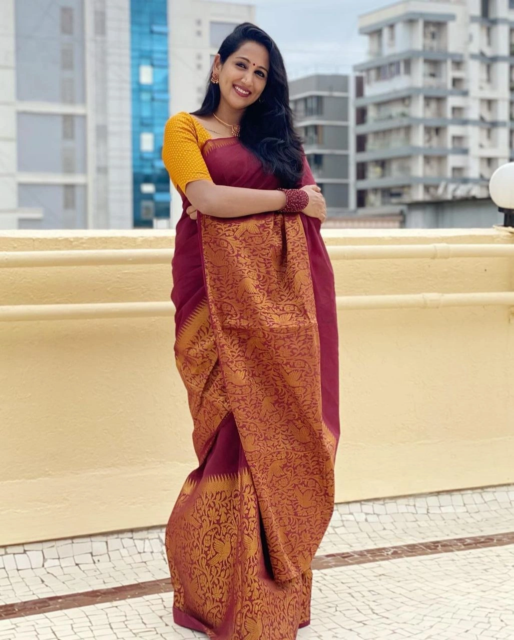 Soft Lichi Silk Saree with Golden Jari, Heavy Jaquard Border, Rich Pallu &amp; Blouse Piece-Maroon-1