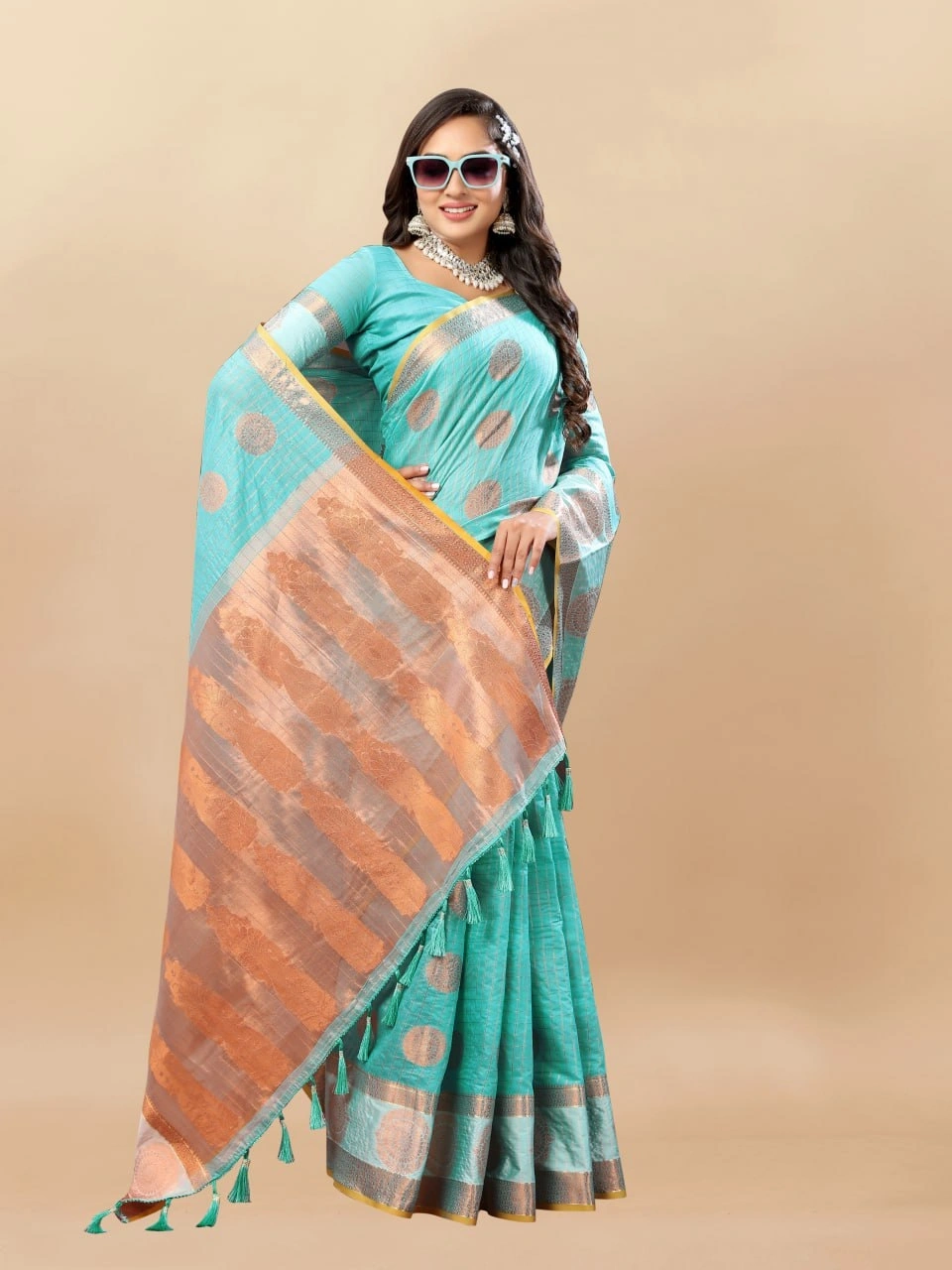 Soft Cotton Saree with Rich Zari Weaving Pallu, Contrast Border, and Silk Blouse Piece-RMNX-288-Rama