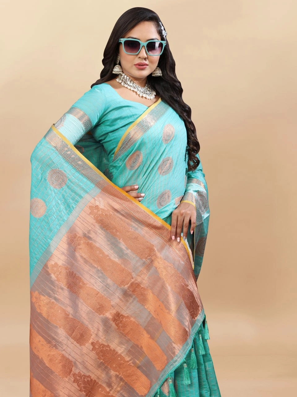 Soft Cotton Saree with Rich Zari Weaving Pallu, Contrast Border, and Silk Blouse Piece-Rama-3