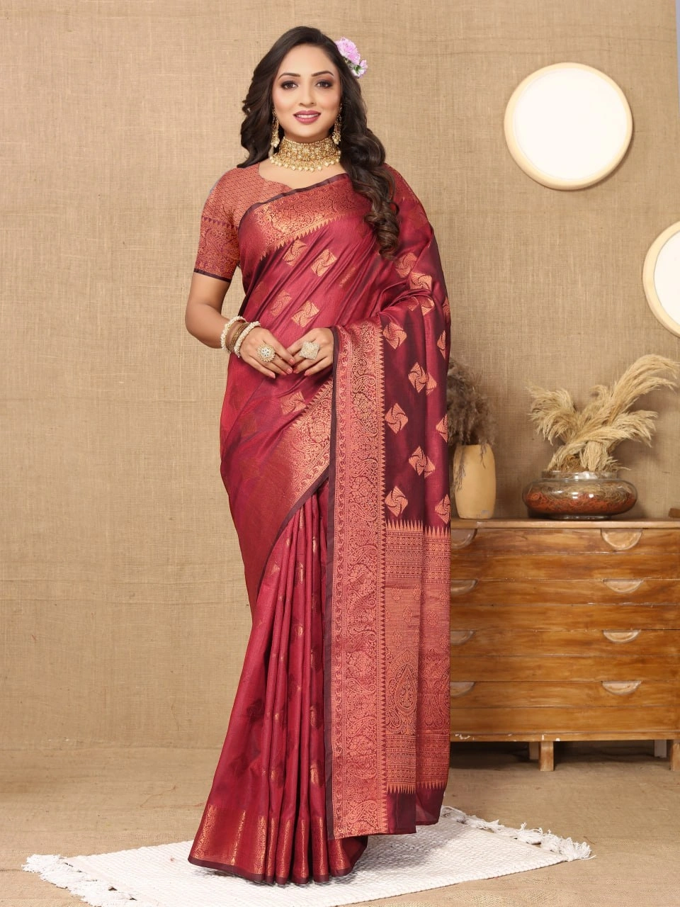 Soft Katan Silk Saree with Copper Zari Weaving Design and Rich Zari Pallu-RMNX-289-Maroon