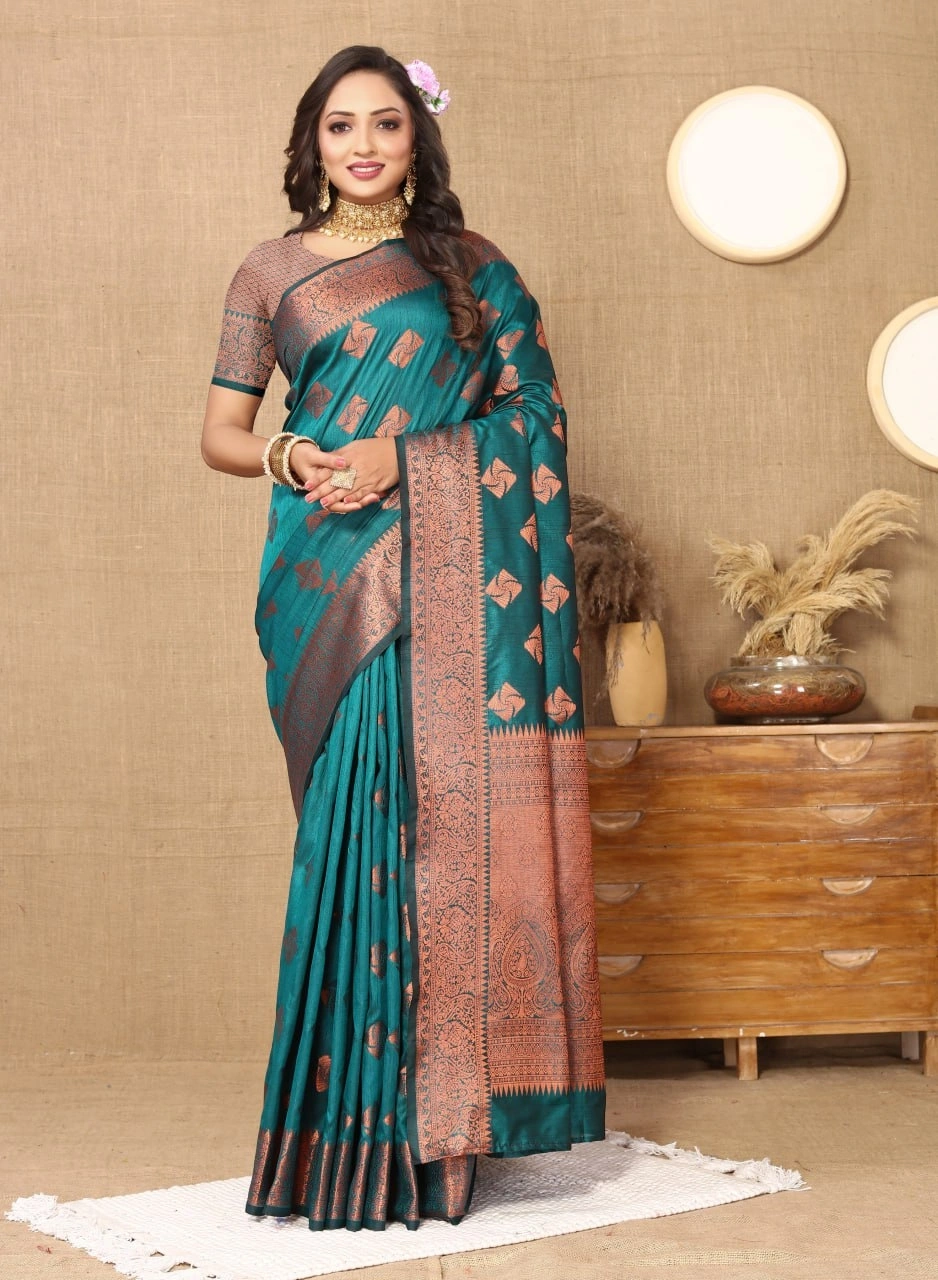 Soft Katan Silk Saree with Copper Zari Weaving Design and Rich Zari Pallu-RMNX-289-Rama