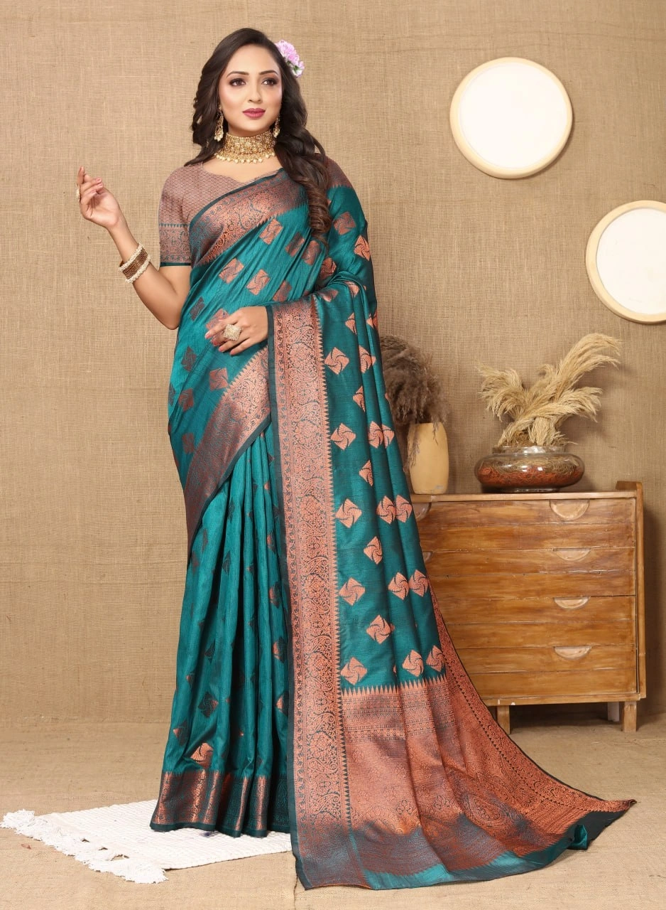 Soft Katan Silk Saree with Copper Zari Weaving Design and Rich Zari Pallu-Rama-1