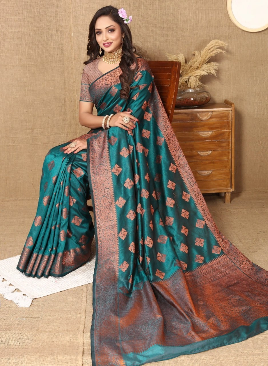 Soft Katan Silk Saree with Copper Zari Weaving Design and Rich Zari Pallu-Rama-2