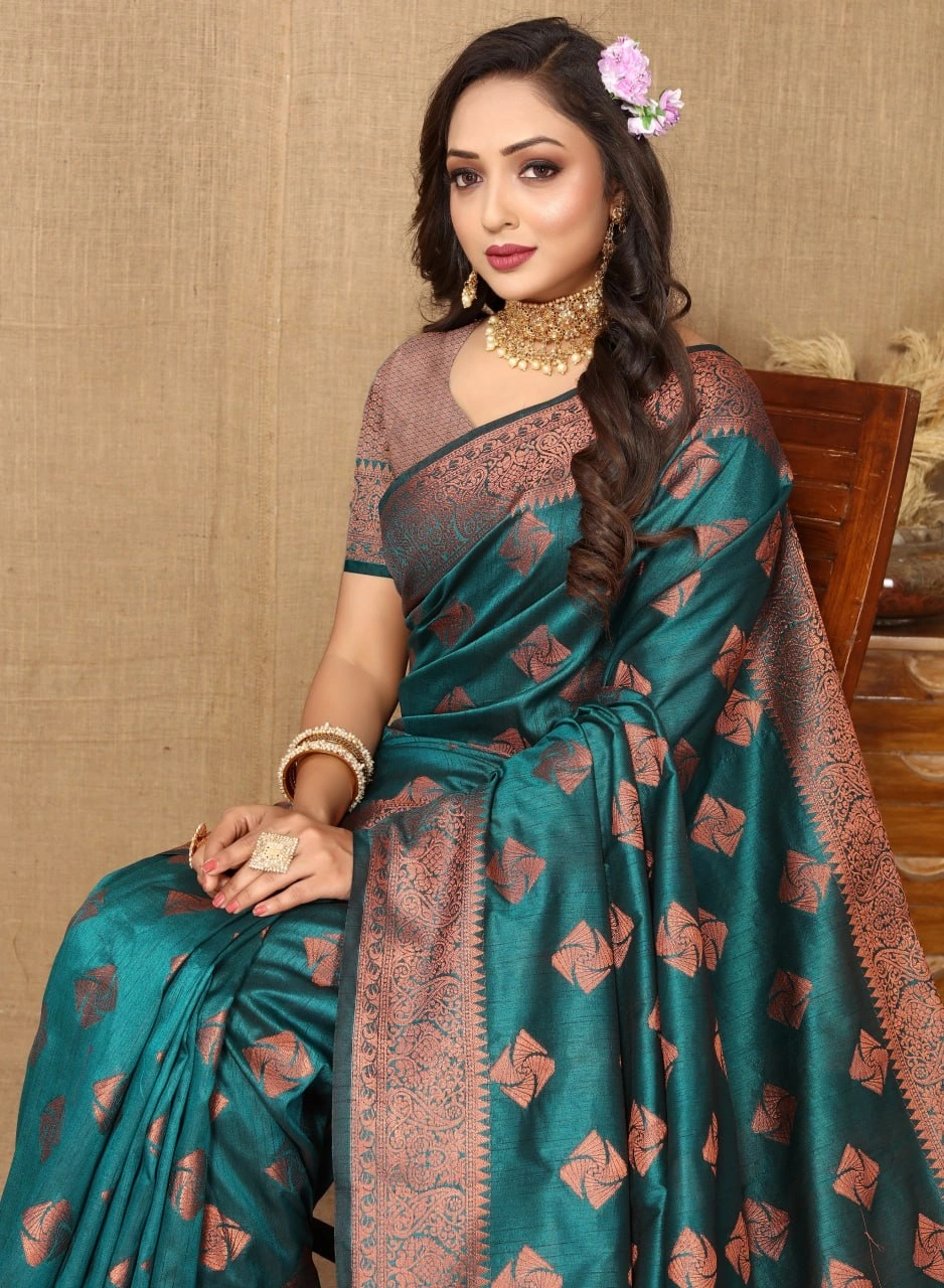 Soft Katan Silk Saree with Copper Zari Weaving Design and Rich Zari Pallu-Rama-3