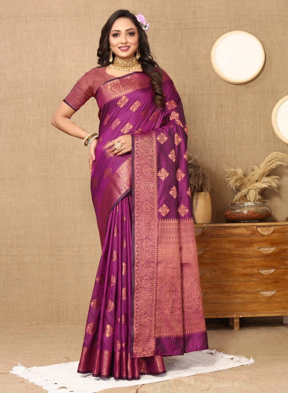 Soft Katan Silk Saree with Copper Zari Weaving Design and Rich Zari Pallu-RMNX-289-Wine