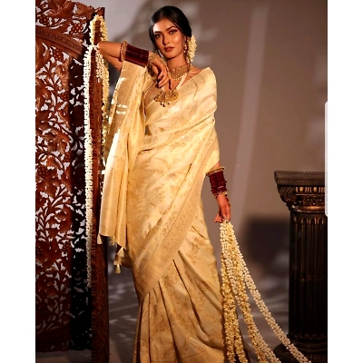YNF Soft Lichi Silk Saree with Golden Jari Design and Heavy Jaquard Border
