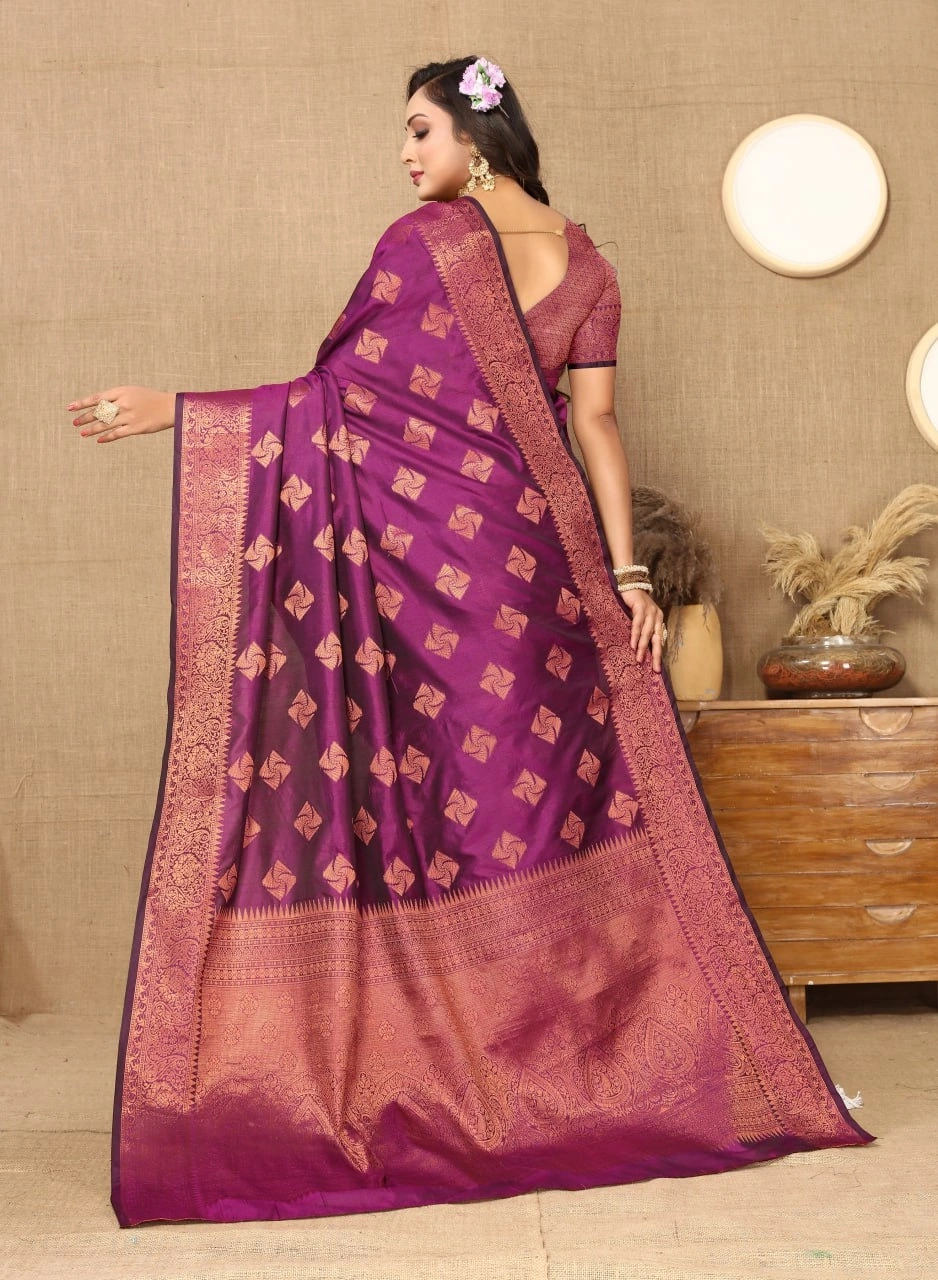 Soft Katan Silk Saree with Copper Zari Weaving Design and Rich Zari Pallu-Wine-3