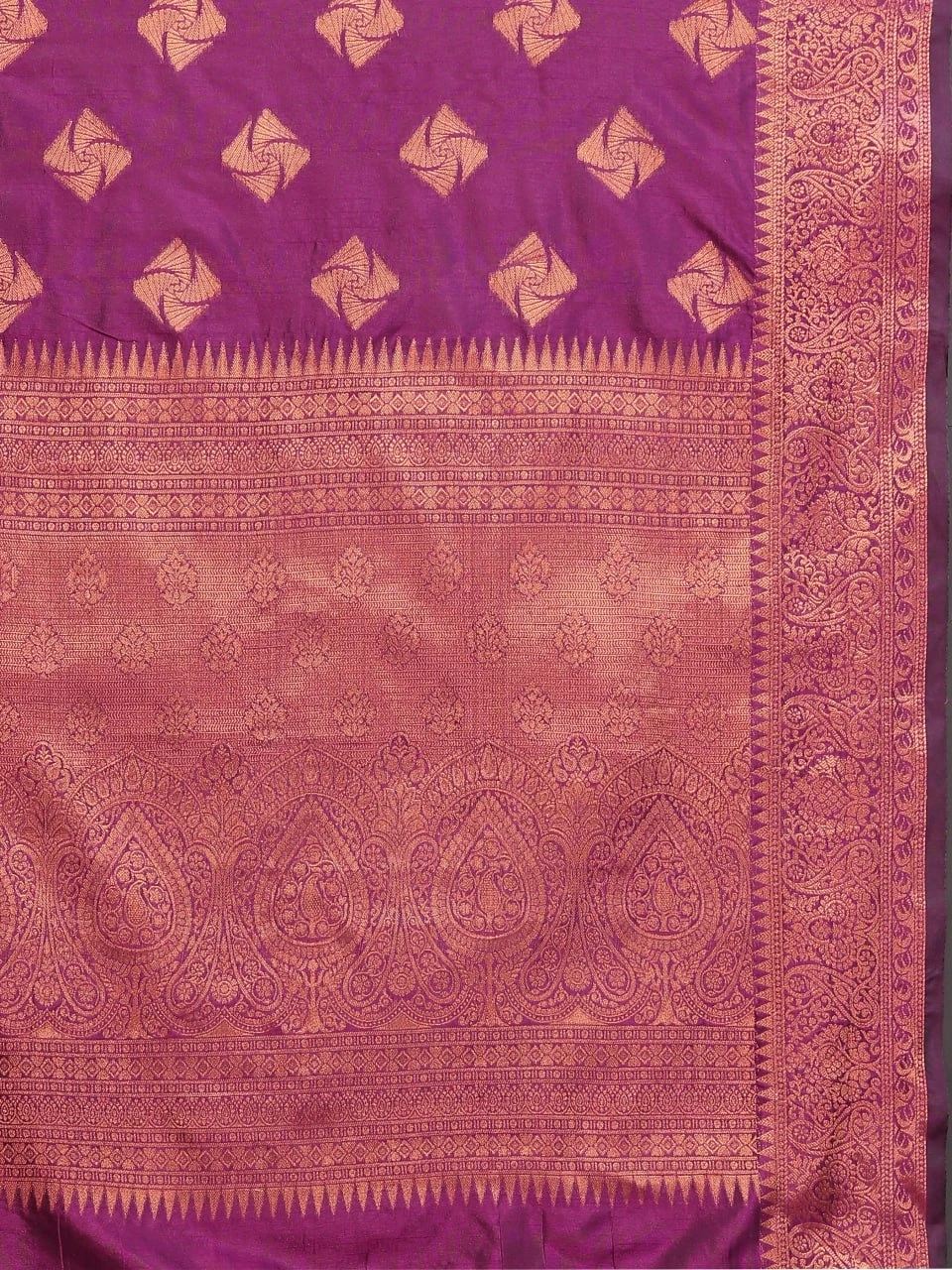 Soft Katan Silk Saree with Copper Zari Weaving Design and Rich Zari Pallu-Wine-4