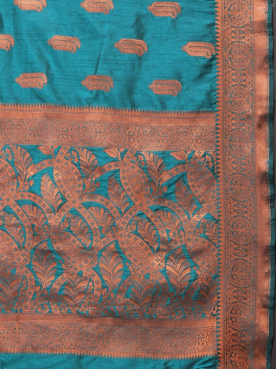 Soft Katan Silk Saree with Copper Zari Weaving Design and Rich Zari Pallu-Firozi-3