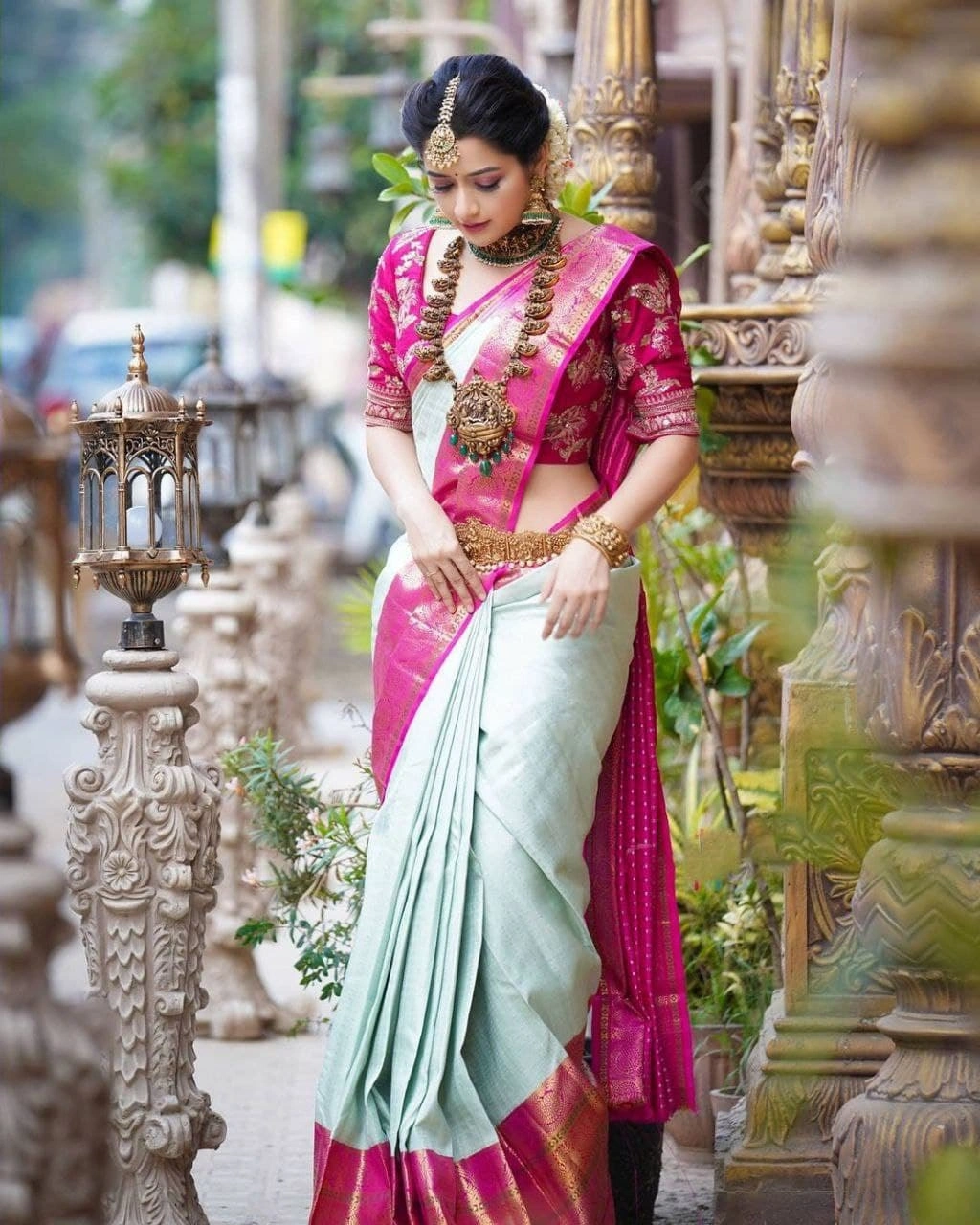 Soft Banarasi Lichi Silk Saree with Heavy Jacquard Border and Rich Zari Weaving Blouse-SRIDevasree-White