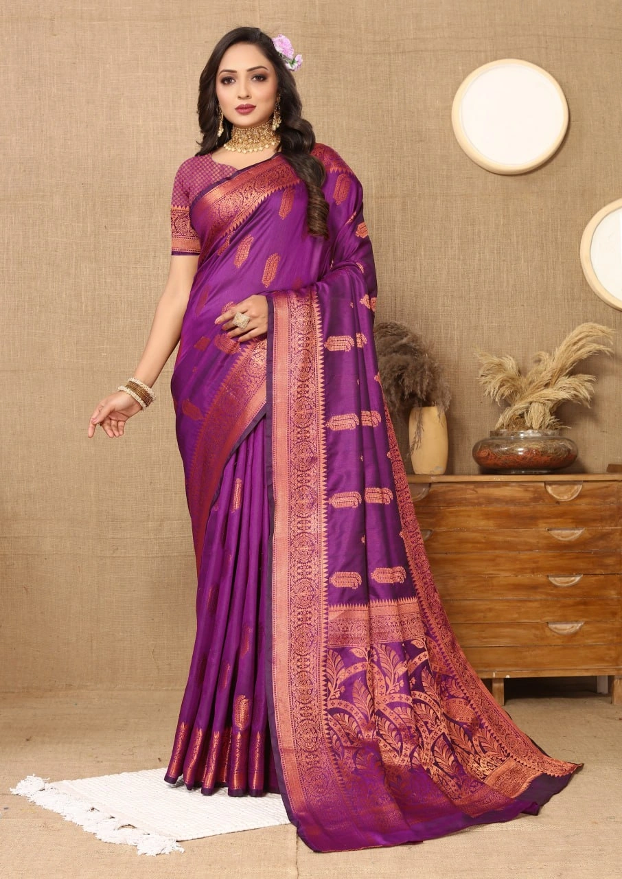 Soft Katan Silk Saree with Copper Zari Weaving Design and Rich Zari Pallu-Wine-1