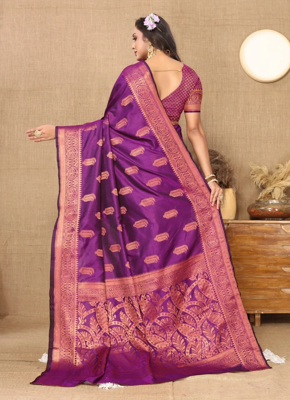 Soft Katan Silk Saree with Copper Zari Weaving Design and Rich Zari Pallu-Wine-3