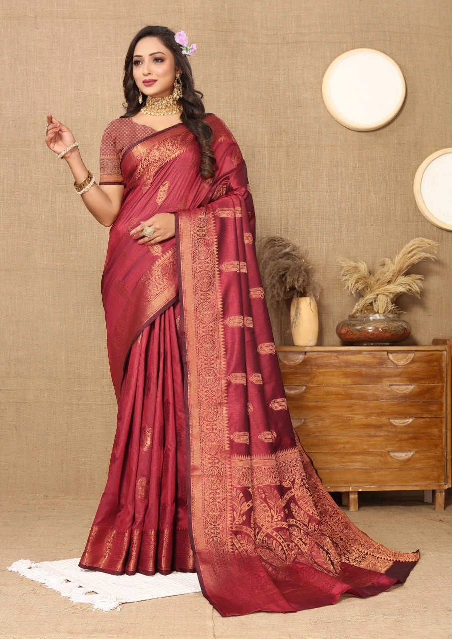 Soft Katan Silk Saree with Copper Zari Weaving Design and Rich Zari Pallu-RMNX-290-Red